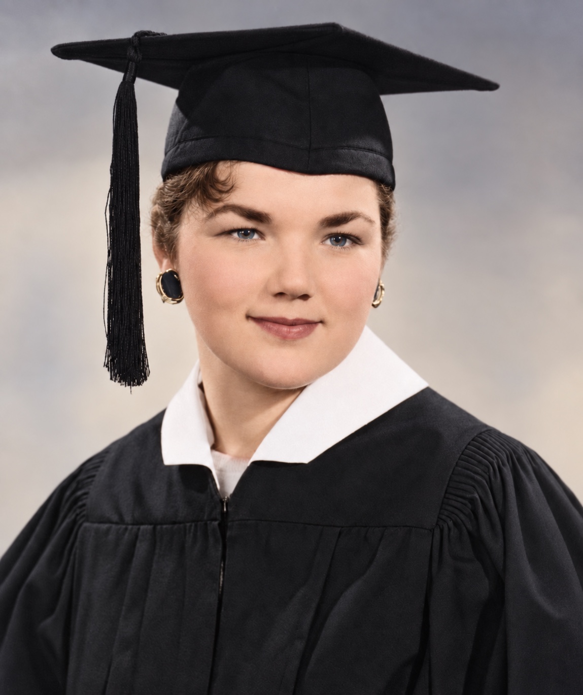 Judy in a cap and gown for her South Gate High School graduation.