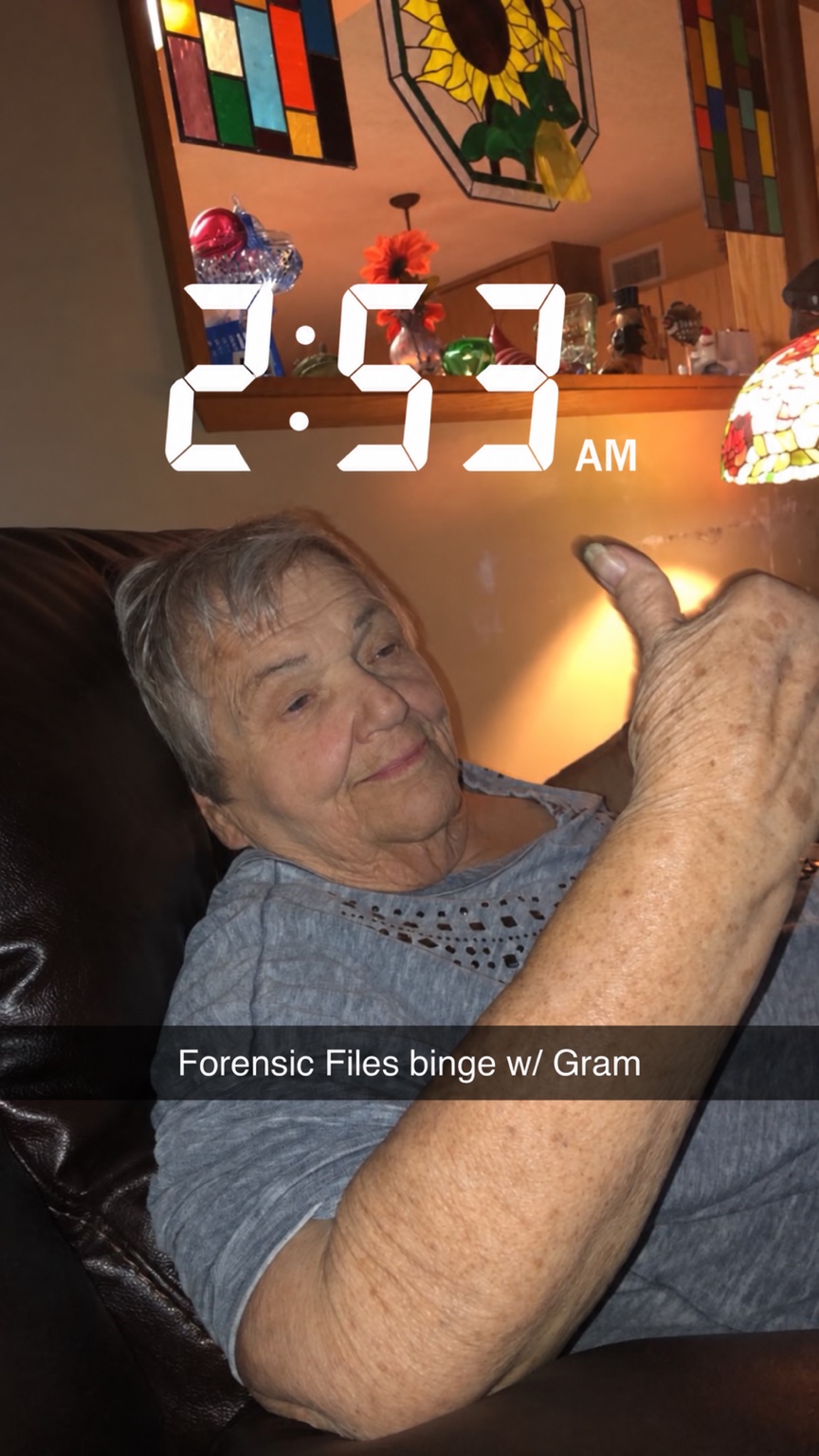 Our version of a slumber party: no slumber, just Forensic Files.